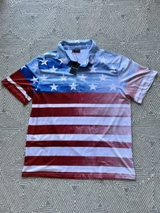 Yatta Golf Polyester Polo Shirt - NWT - The Patriot - USA Flag - 4XL - Picture 1 of 4