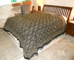 Sam Hilu Designer Spread Cotone Naturale Telaio a Mano in India 84" x 108" Frange - Foto 1 di 8