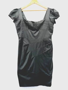 Stop Staring Wiggle Dress Size 14/16 Black Satin Pinup Sexy Ruched Cocktail - Picture 1 of 8