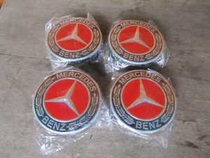 75MM Set of 4 Mercedes-Benz red/Chrome Wheel Center Hub Caps -75MM AMG WREATH - Bild 1 von 4