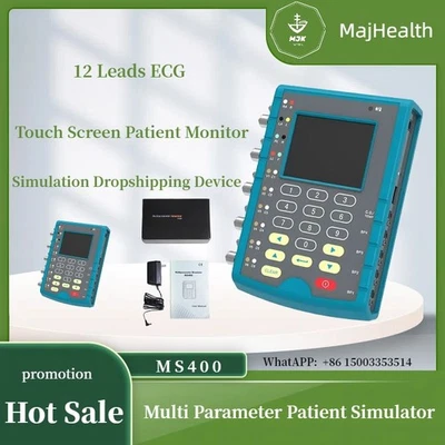 MS400 Simulador Multiparamétrico Pantalla Táctil Monitor de Paciente 12 Cables ECG RESP Foto 1 de 4
