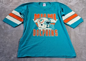 90 Vintage Miami Dolphins Shirt Herren L türkis NFL Football V-Ausschnitt Einzelnaht - Bild 1 von 8