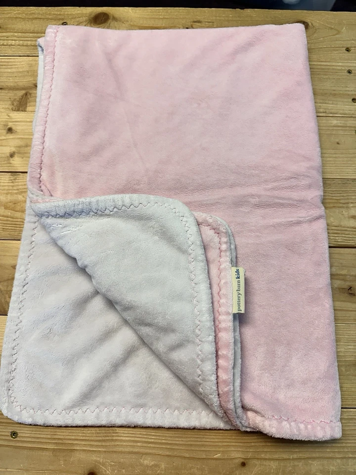 Pottery Barn Kids Baby Girl Crib Blanket Lovey Velour Pink White Minky 24x24 - Image 1 of 3