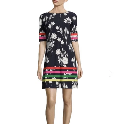 Mini Vestido Eliza J Estampado Floral a Rayas Manga en el Codo Talla 6 Retro Preppy Foto 1 de 4