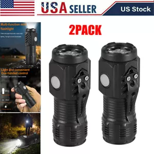 2Pcs Mini 3-LED Bright Flashlight Rechargeable Lamp Pocket Clip Magnetic Torch - Picture 1 of 11