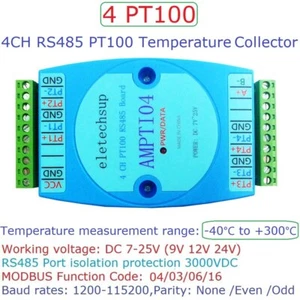 DC 12V 24V 4AI -40~300 Celsius PT100 RTD Sensor to RS485 Temperature Collector - Picture 1 of 10