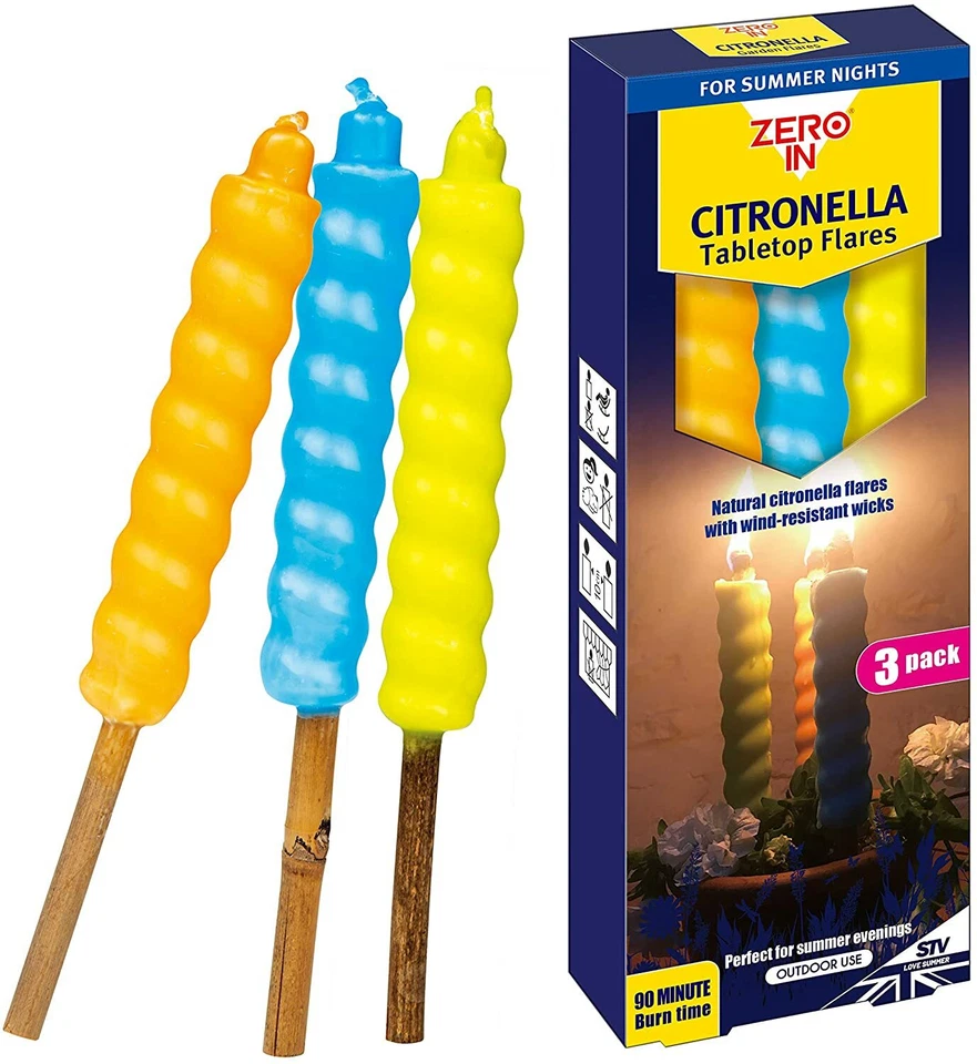 Zero In Citronella Tabletop Wind Resistant Flares Pk3 ZER452 - Image 1 of 1