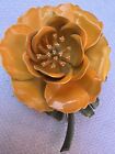 Vintage 60’s Jewelry ENAMEL PIN Brooch 3.5” Yellow Rose Layered Petals