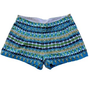 J. CREW Linen/Cotton Shorts Women's 6 Geometric Blue Green Gold Side Zip Boho - Picture 1 of 7