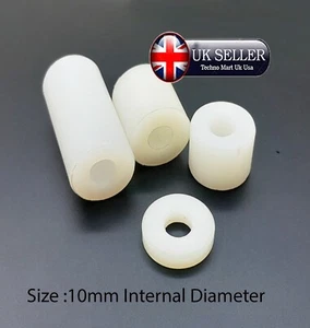 Distanziale cespuglio nylon 10 mm distanza rondella standoff boccole rotonde tubo collare alzatubo - Foto 1 di 35