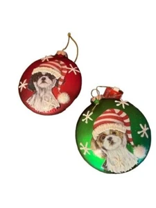 Shih Tzu Hand-Painted Christmas Ornaments Set Of 2 By Kurt Adler dog lovers - Picture 1 of 5