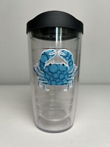 Tervis Tumbler Blue Crab Embroidered Patch 16 Oz Cup Black Lid USA Beach Summer