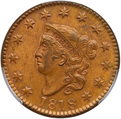 1818 N-7 R-1 PCGS MS 63 BN Matron or Coronet Head Large Cent Coin 1c Cover