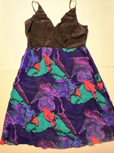 Yumi Kim Silk Dress Women’s Purple Multi Color Abstract V- Neck Straps Large - Picture 1 of 10