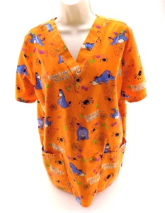 Halloween Eeyore Scrub-Top Ladies Sz M The Wonderful World of Disney Spiderweb - Picture 1 of 10