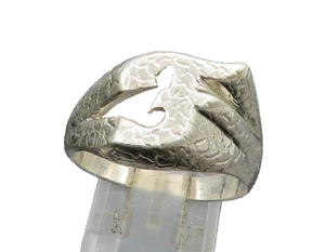 925 Sterlingsilber Vintage glänzend strukturiert F Initiale Bandring Gr. 10 RG22907 - Bild 1 von 8