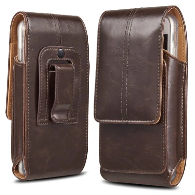 Business Men Vertical Leather Cell Phone Pouch Case Holster Belt Loop Holder US - Image 1 of 4