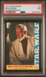 1977 TOPPS STAR WARS WONDER BREAD BEN (OBI-WAN) KENOBI ALEC GUINESS #2 PSA 7