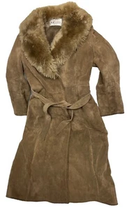 Vintage A&F Originals Suede Ladies Coat Shearling Trim Sz S *See Description - Picture 1 of 17