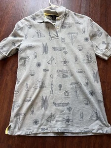 Vintage 90s LANDS END Direct Merchants Polo Shirt S Nautical Boats Schematics - Bild 1 von 6