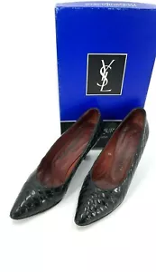Vintage Yves Saint Laurent Paris Black Snakeskin Pumps US 7M - Picture 1 of 11