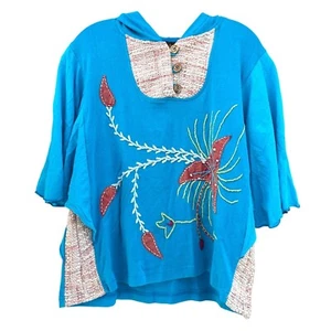 Top pulóver hippie boho azul con capucha talla M de Rising International para mujer - Imagen 1 de 12