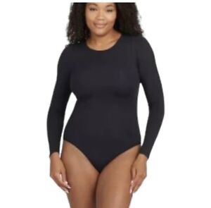 Assets by Spanx Long Sleeve Bodysuit Round Neck Black Large