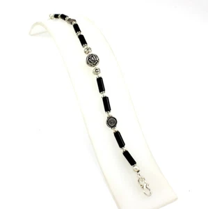 Bracciale Pietre Preziose Onice Nera Naturale Gemma Fatto a Mano Perline Gioielli - Foto 1 di 3
