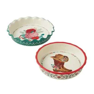 Pioneer Woman Christmas Merry Meadows Holiday Pie Plate 2Pc Set 9" Boot Hat New - Picture 1 of 6