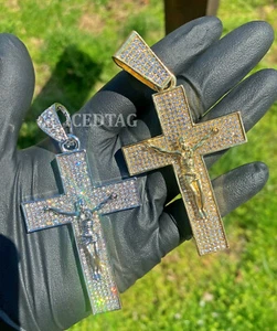 ENORME COLGANTE DE LUJO PARA HOMBRE DE MODA HELADO CRUZ TONO DORADO HIP HOP RAPERO ELEGANTE - Imagen 1 de 10