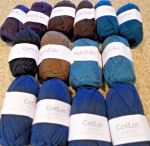 Lot of 14 Skeins Knit Picks Cotlin Yarn 50 gm/123 yds Blues/Browns NEW - Picture 1 of 4