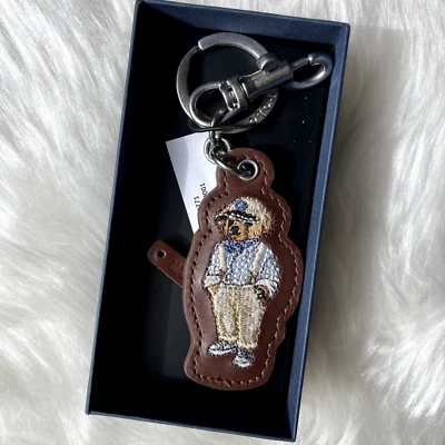 NUEVO CON ETIQUETAS Polo Ralph Lauren Polo Oso Cuero Llavero Llavero con Caja Foto 1 de 4