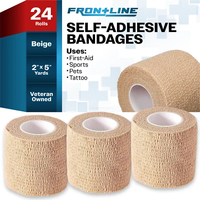 24-Rolls Self Adhesive Bandage Wrap, Vet Tape, Medical Tape (2 In x 5 Yds) Beige - Image 1 of 4