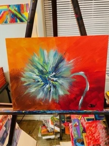 Original Acrylic Abstract Painting 14 x 11 Canvas Flat Board Signed - Bild 1 von 3