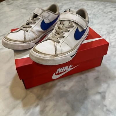 Nike Court Legacy PSV Youth Size 1Y DA5381-101 White Game Royal Black Box - Image 1 of 4