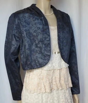 Laura Ashley Jacke 40 42 dunkelblau Blumen Bolero Hochzeit festlich vintage - Bild 1 von 4
