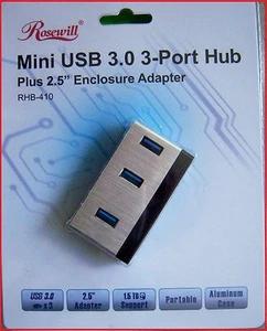 Rosewill RHB-410 Aluminum Mini USB 3.0 3-PORT Hub Plus 2.5" SATA  6G Enclosure  - Picture 1 of 4