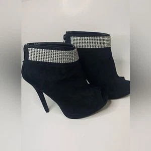 I. Miller Black Peep-toe Diamond Trim Heeled Boots/Booties- size-6.5 - Picture 1 of 9