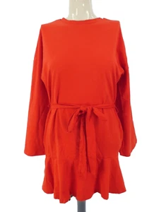 Asos T Shirt Dress Red Cotton Tie Belt Frill Hem Kimono Sleeve BNWT UK 4 - Picture 1 of 9