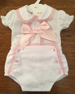💗 BABY GIRLS SPANISH STYLE JAM SET PINK / WHITE  0/3, 3/6 MONTHS BNWT - Picture 1 of 1