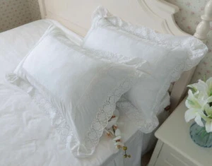  Elegant Pure White Lace Hallow Out Pillow Cases Cover Shabby Chic Pillowcases  - Picture 1 of 3