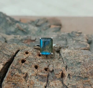 Anillo de piedras preciosas de labradorita de fuego azul anillo hecho a mano de plata de ley 925 S 7 R-791 - Imagen 1 de 14