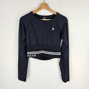 Ryderwear Top Womens Size L Black Cropped Long Sleeve Thumb Holes Cut Out Back - Picture 1 of 8