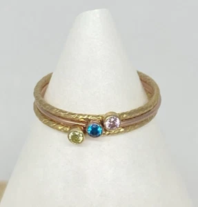 3 Sparkle Wire Stackable Ring set 14/20 Yellow and Pink GoldFilled with 2mm cz - Picture 1 of 6
