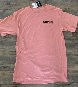 Salt Life Pocket T-Shirt Men M Graphic Happy Hour Print Live Salty Pink Clay - Picture 1 of 7