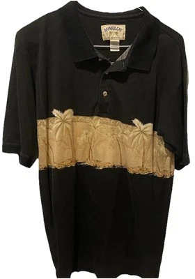 Bamboo Cay 男式棕榈树短袖纽扣黑色衬衫 L 码 — 第 1/4 张图片