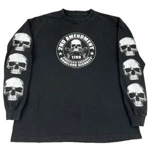 Camiseta manga larga 2nd Amendment para hombre XL calavera grunge bikercore patriot America - Imagen 1 de 11
