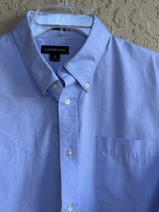 Lands End Mens Sz 17 Blue No Iron Pinpoint Oxford Short Sleeve Cotton Shirt - Picture 1 of 7