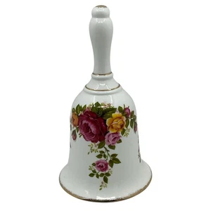 Vintage Cottage Rose Bell Fine Bone China Romantic Pink Yellow Roses Hand Bell - Picture 1 of 9