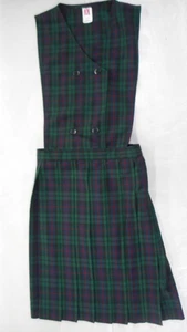 Girls A+ Multi-Color Plaid 4-Button Knife Pleat Uniform Jumper Dress Reg. Sz 14 - Picture 1 of 5
